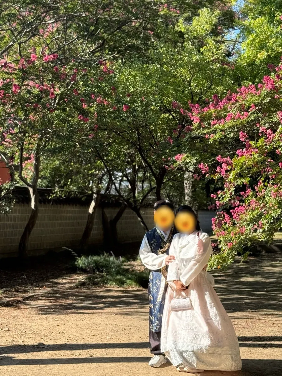 Candid moment of hanbok couple walking hand in hand