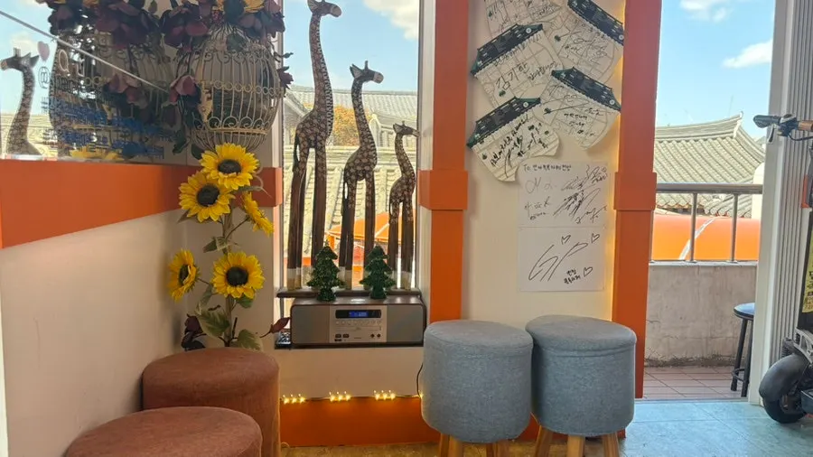 Stairs leading to the café's second floor