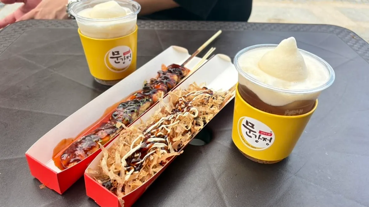 Boneless teriyaki chicken skewer and katsuobushi octopus skewer