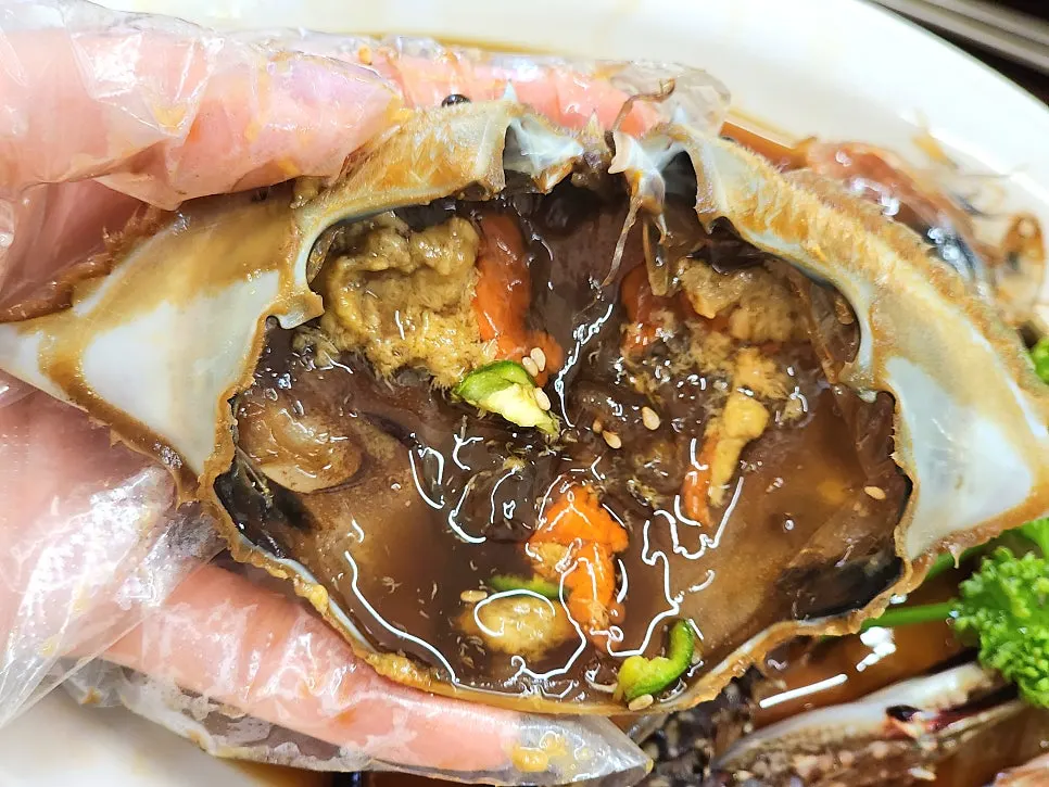 Crab shell packed with roe