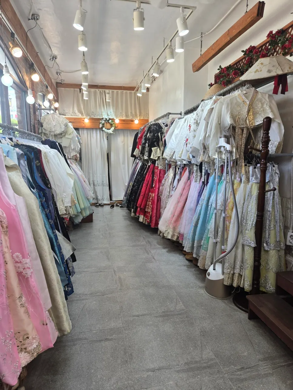 Hanbok rental rack organized by size