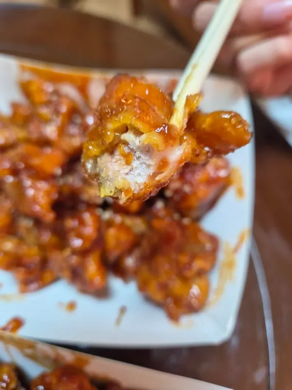 A plate of dakgangjeong shared by the family