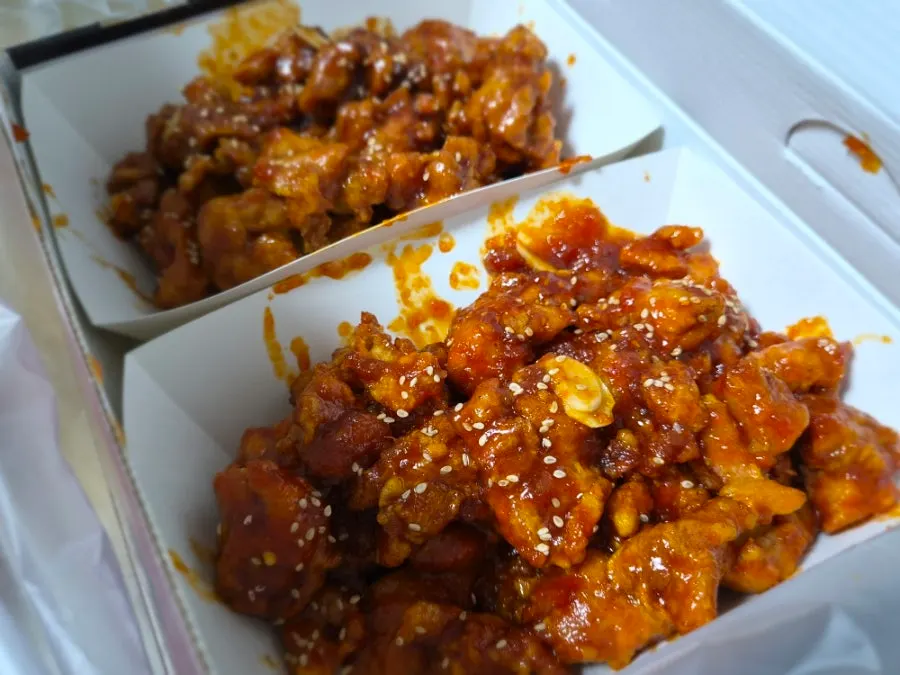 Dakgangjeong takeout in a box