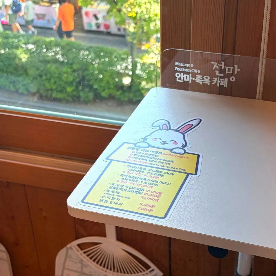 Information on the foot bath, massage device, and drink service