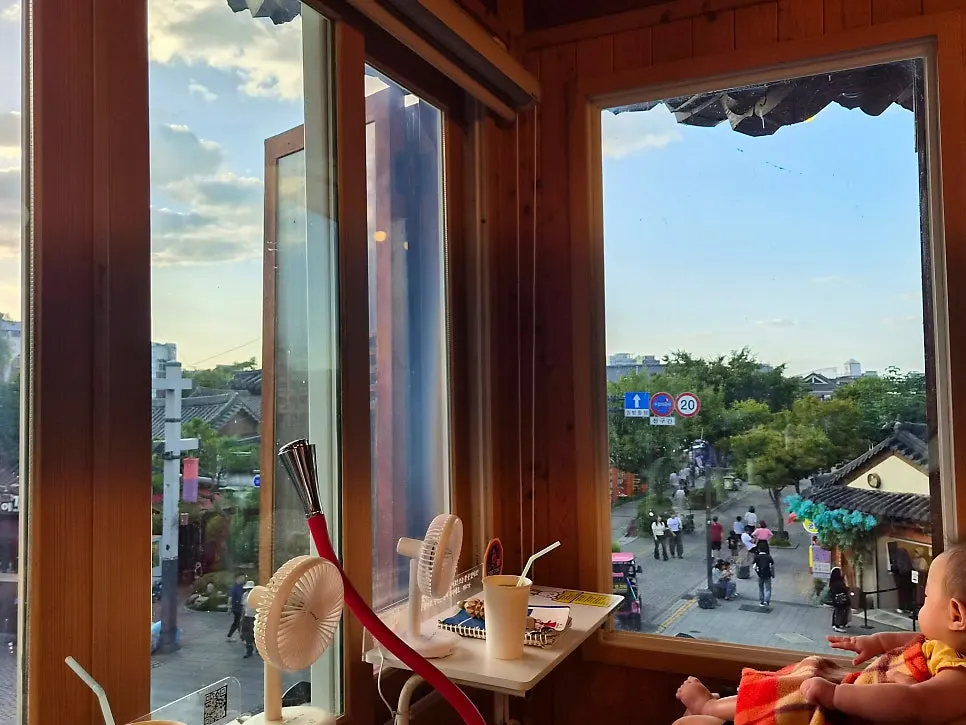 Sunset view over the hanok village as the sun goes down
