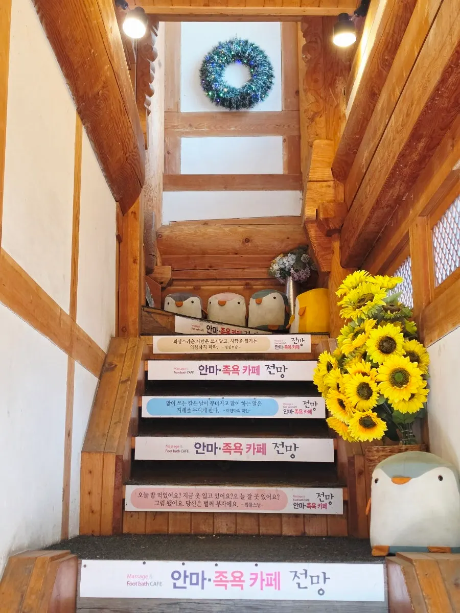 Stairway entrance leading up to the 2nd-floor café