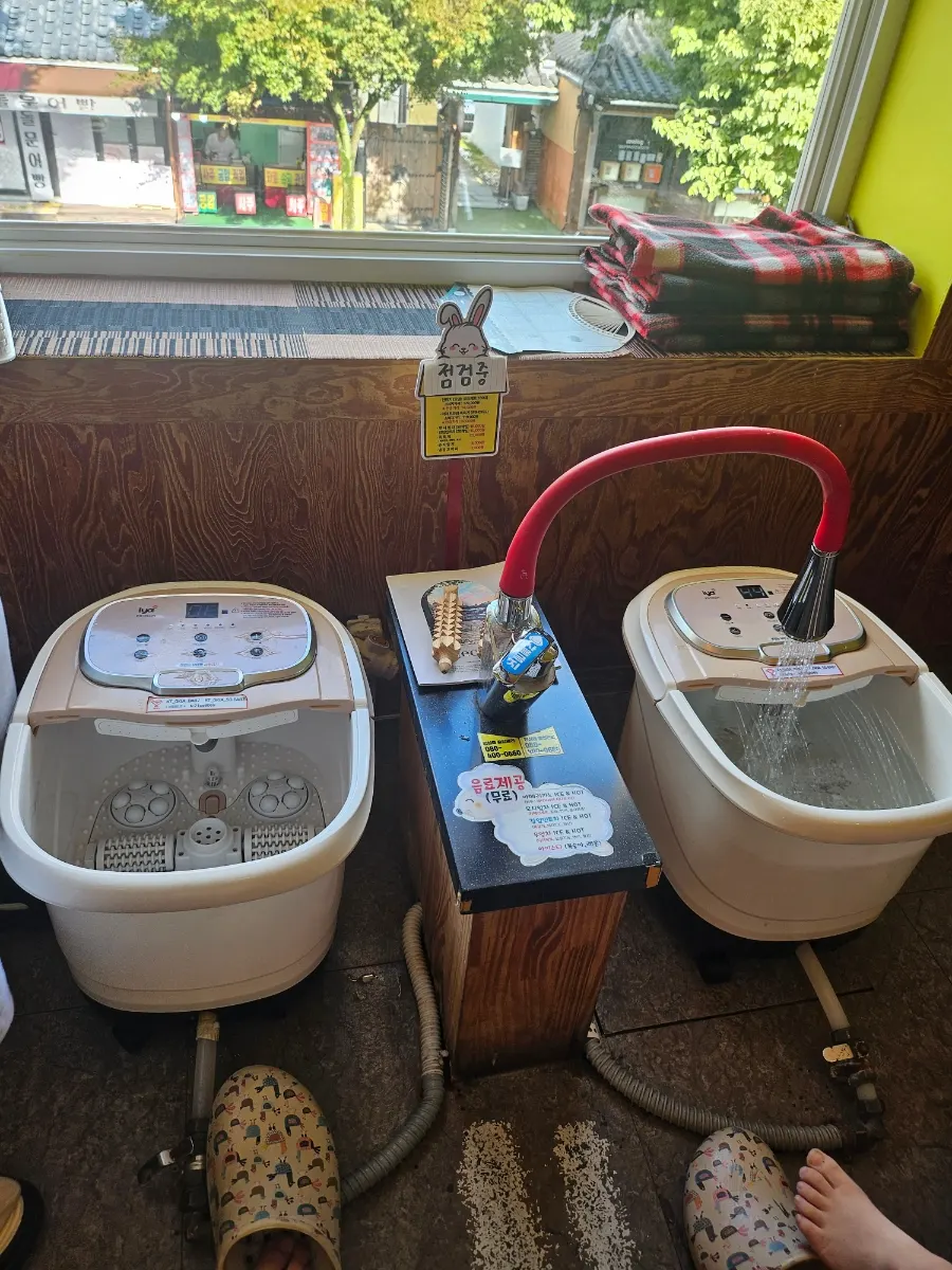 Foot bath chairs lined up inside the room