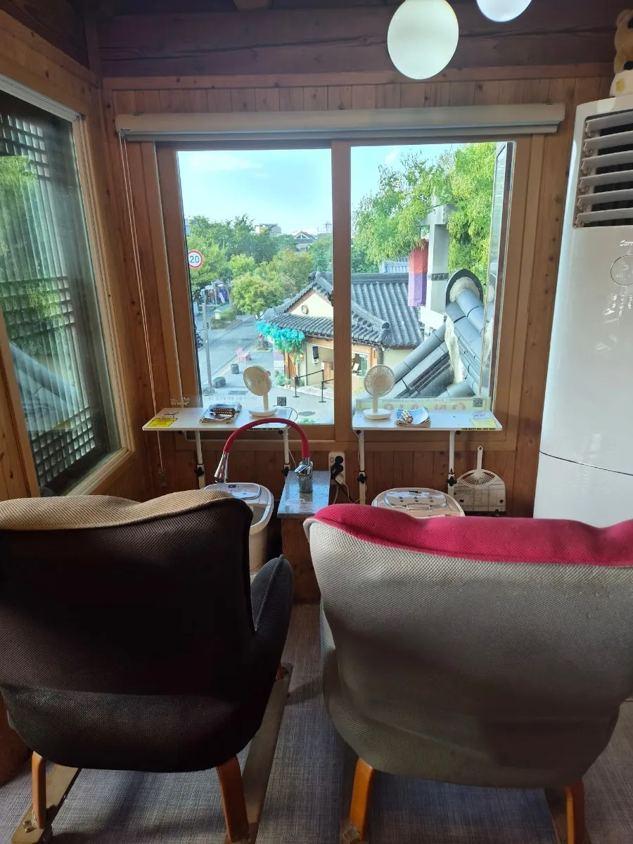 Hanok rooftop view seen from the window seat