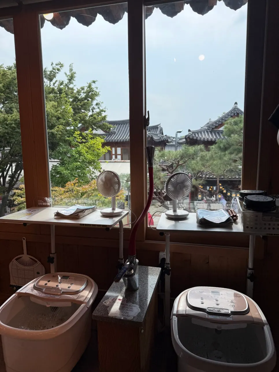 Window seat view at the end of the foot bath session