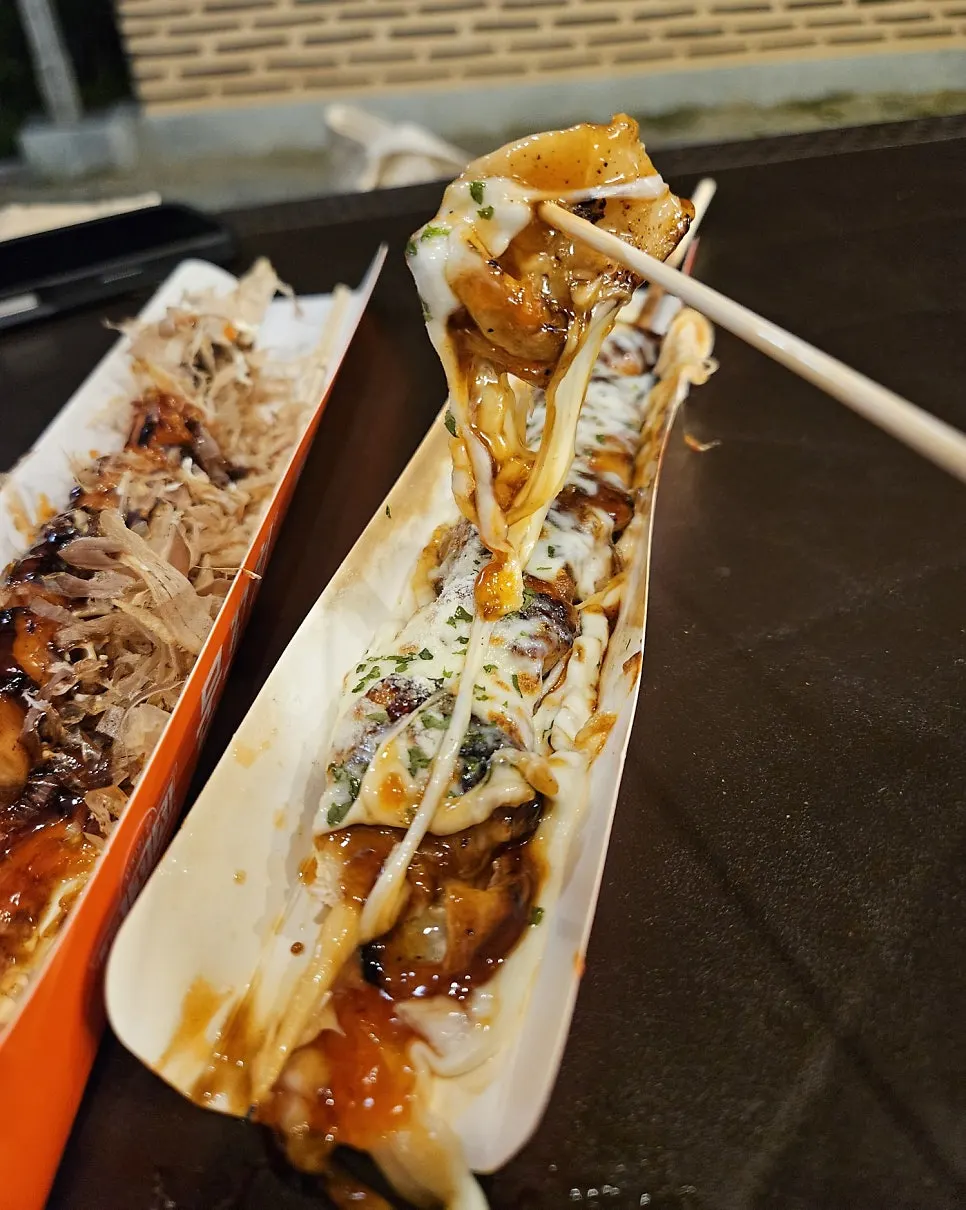 Bite-sized cross-section of the cheese chicken skewer