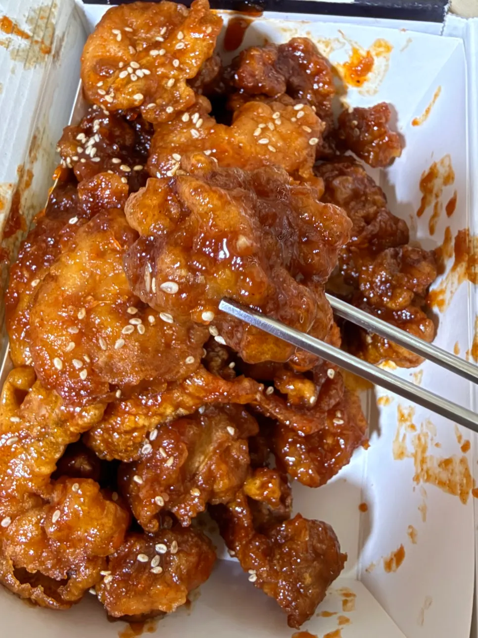 집에서 개봉한 새우 닭강정 순한맛 중 사이즈