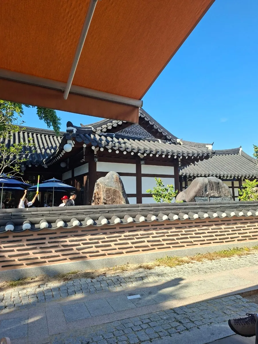 View of Jeonju Hanok Village visible from the seating area