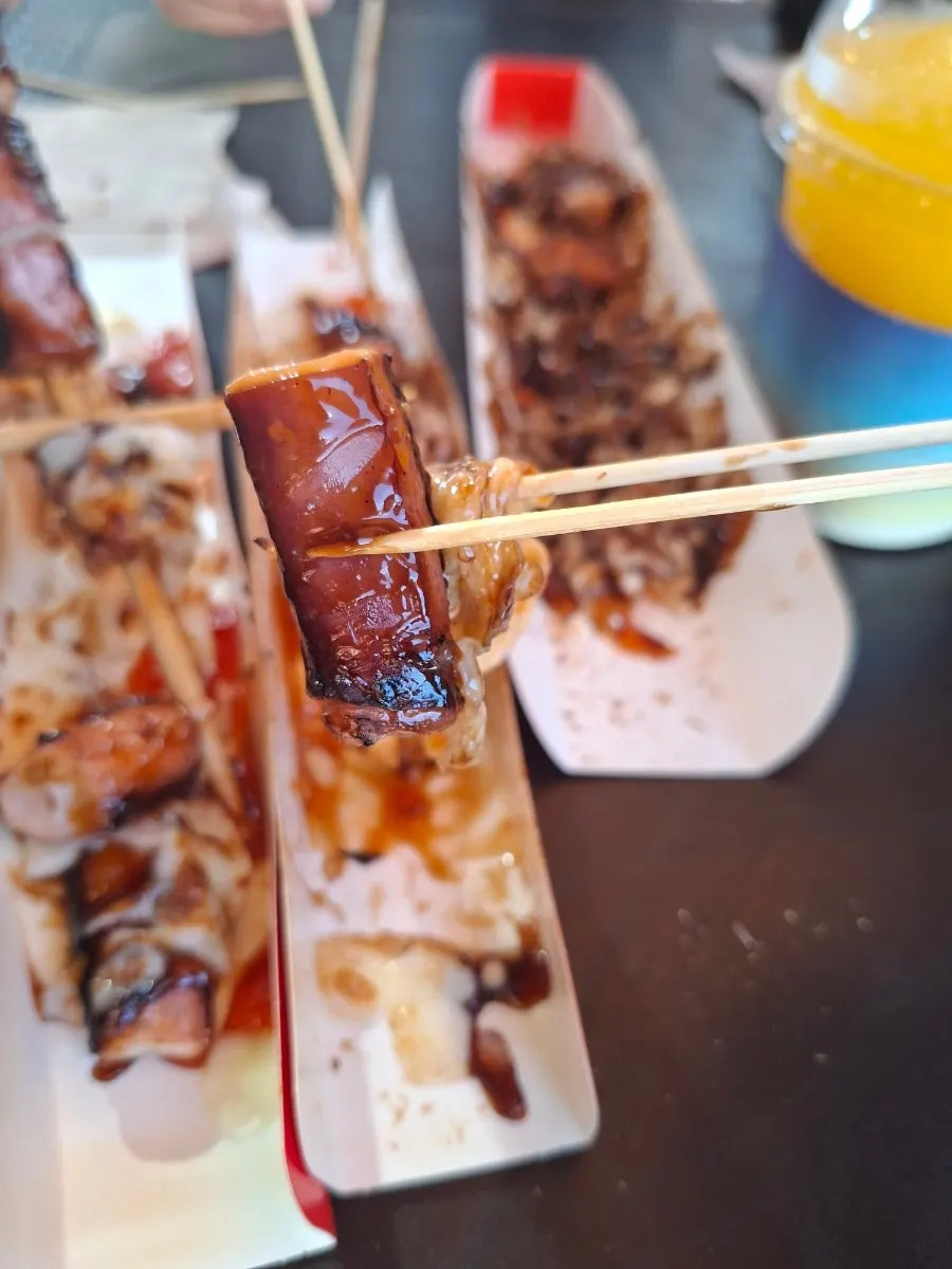 Katsuobushi octopus skewer that looks like takoyaki