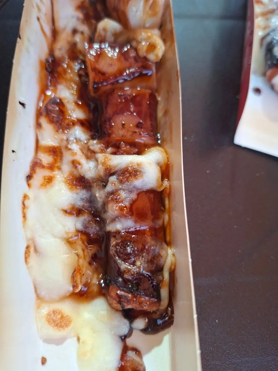 Large octopus piece all the way to the end of the skewer