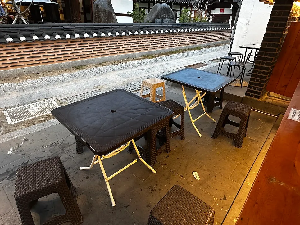 Seating area in front of the shop