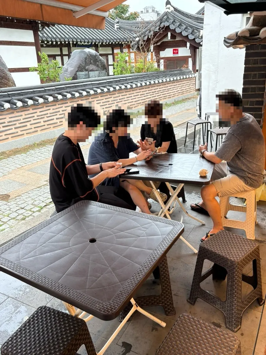 Arrangement of outdoor tables and chairs