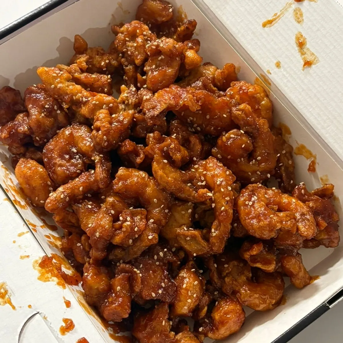 Takeout shrimp+chicken gangjeong from Mannyeon Dakgangjeong, main shot