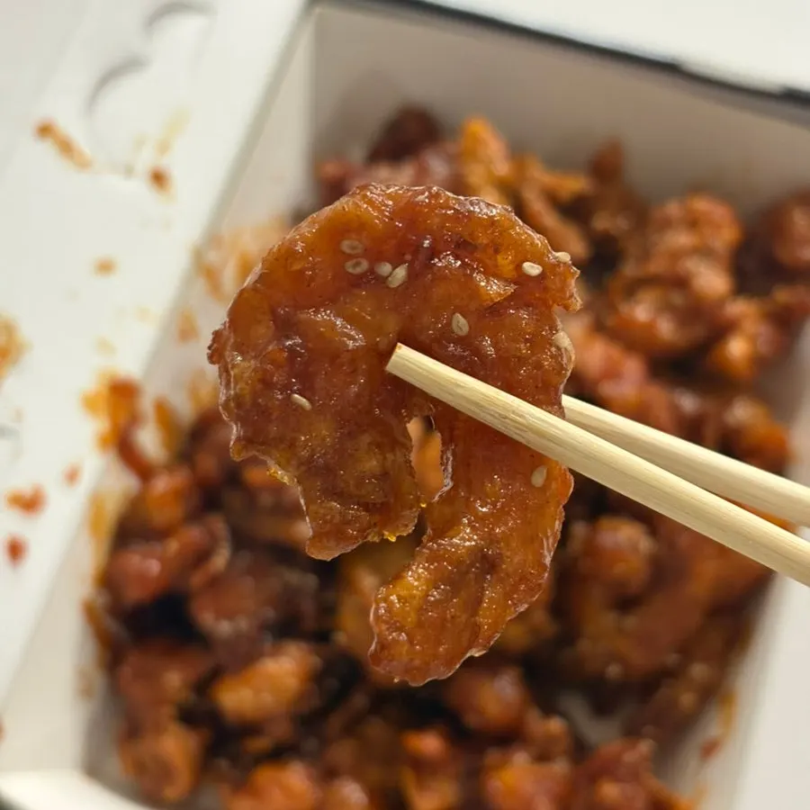 Shrimp gangjeong and dakgangjeong generously coated in sauce