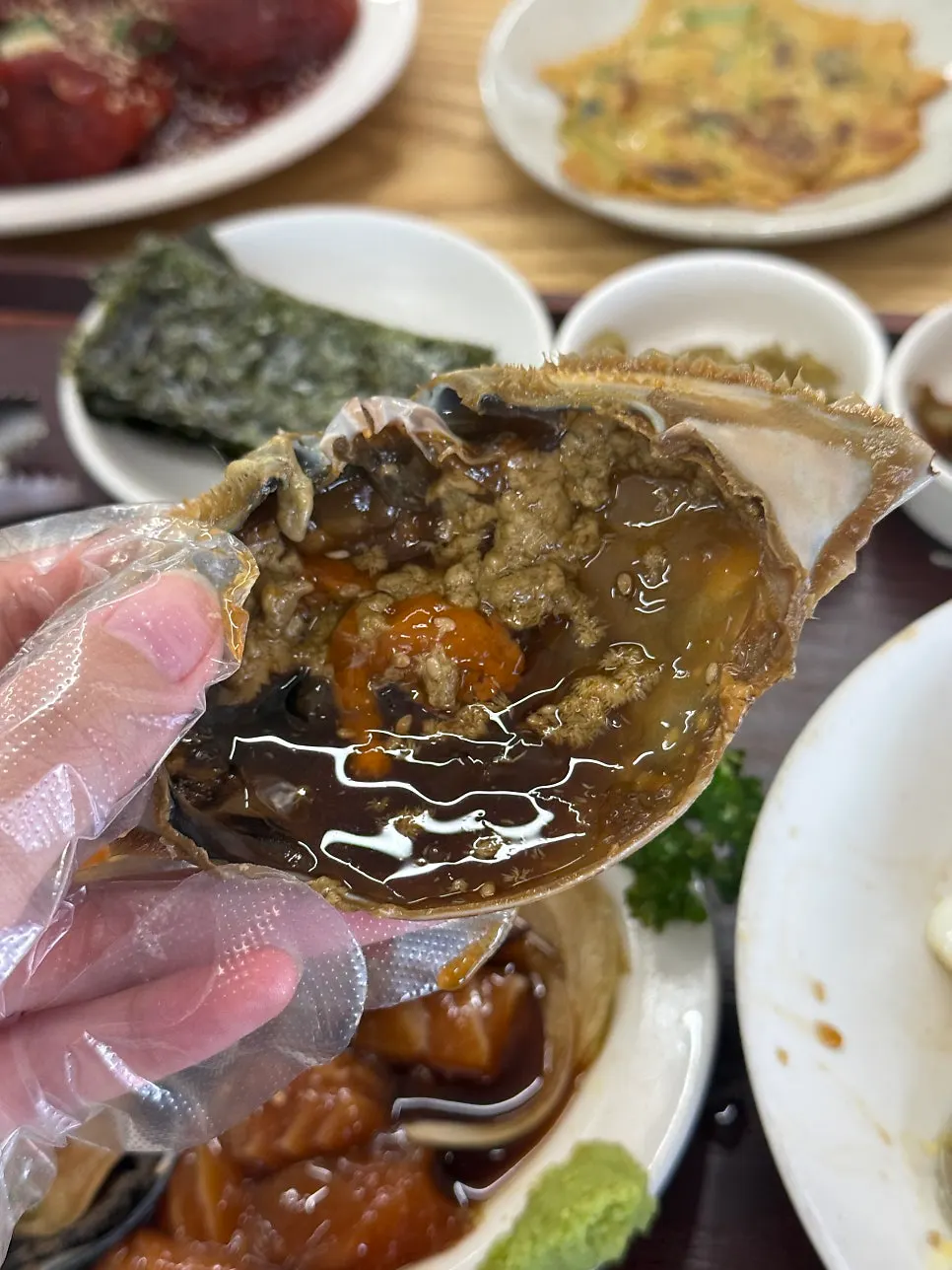 Crab shell packed with meat