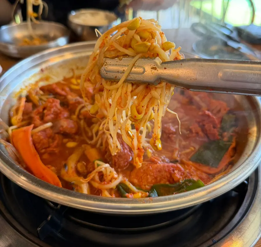 Seasoned glass noodles and bean sprouts in mulgalbi