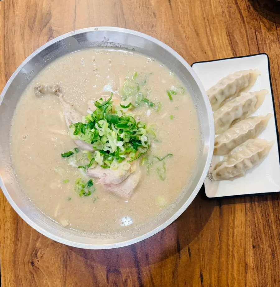 Chicken and noodles lifted from the kalguksu bowl