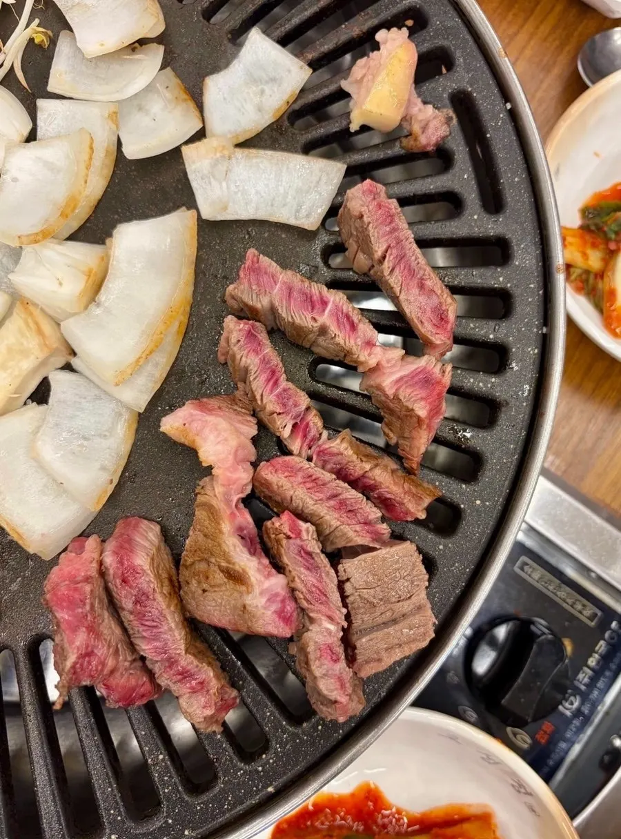 Close-up of marbled hanwoo sirloin