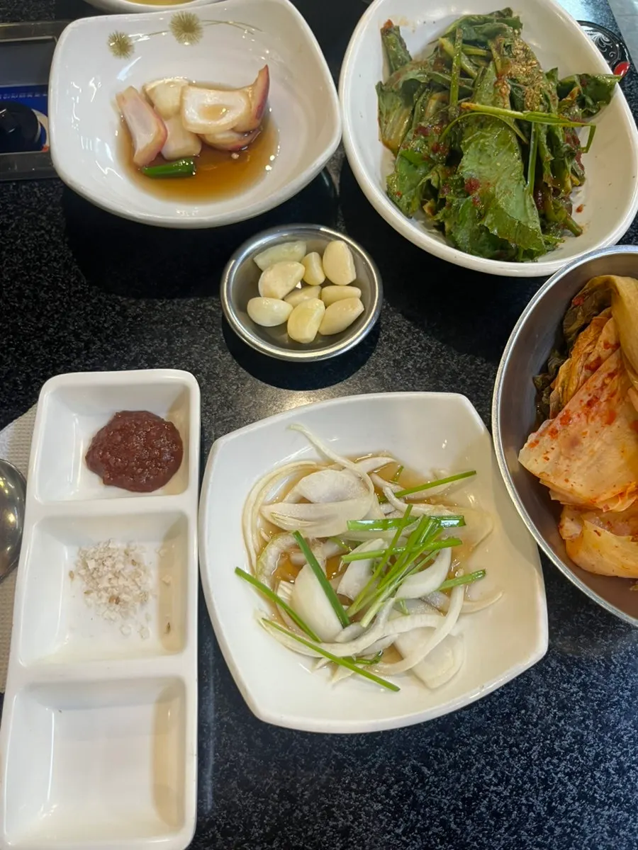 Plate of red-seasoned dried pollack side dish