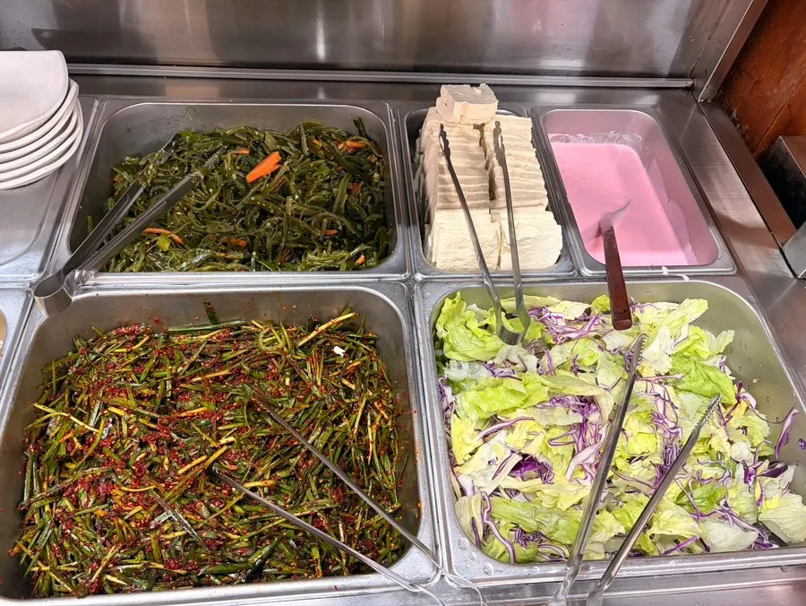 Chive salad and salad taken from the self-serve corner