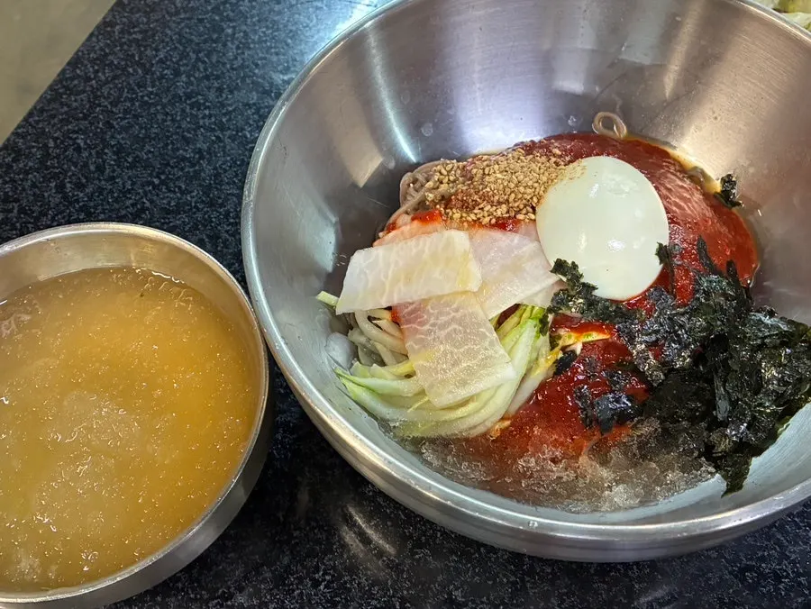 Bibim mak-guksu and broth ordered for dessert