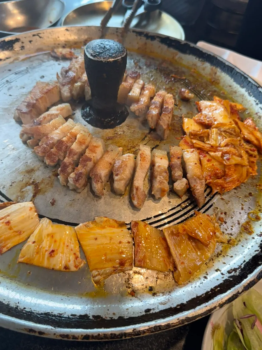 Close-up of the grilled fresh pork belly