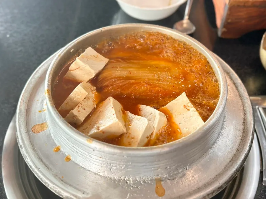 Galbi kimchi stew with thick-sliced tofu added