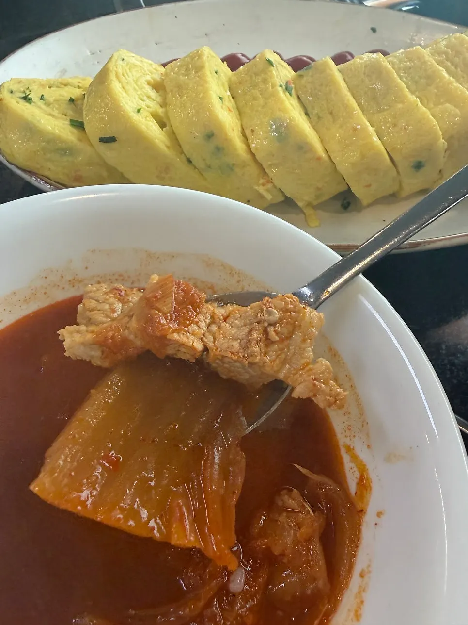 Aged kimchi and galbi cut into bite-sized pieces