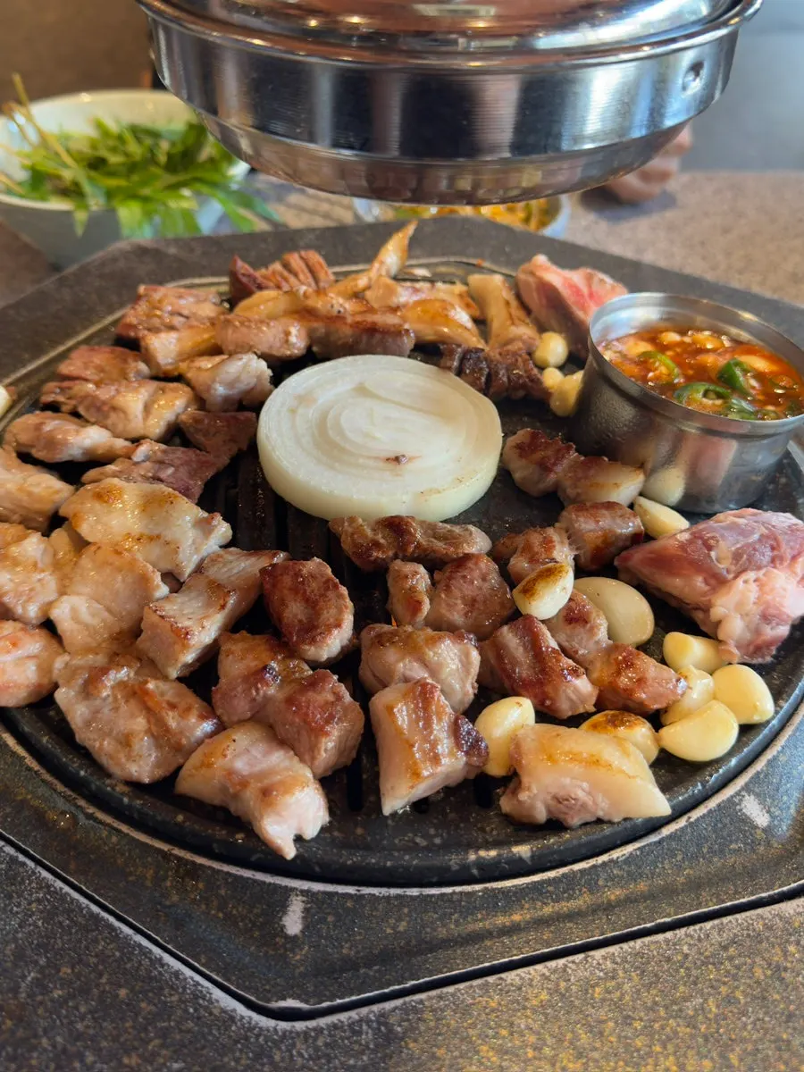 Golden-brown grilled Jeju-style pork