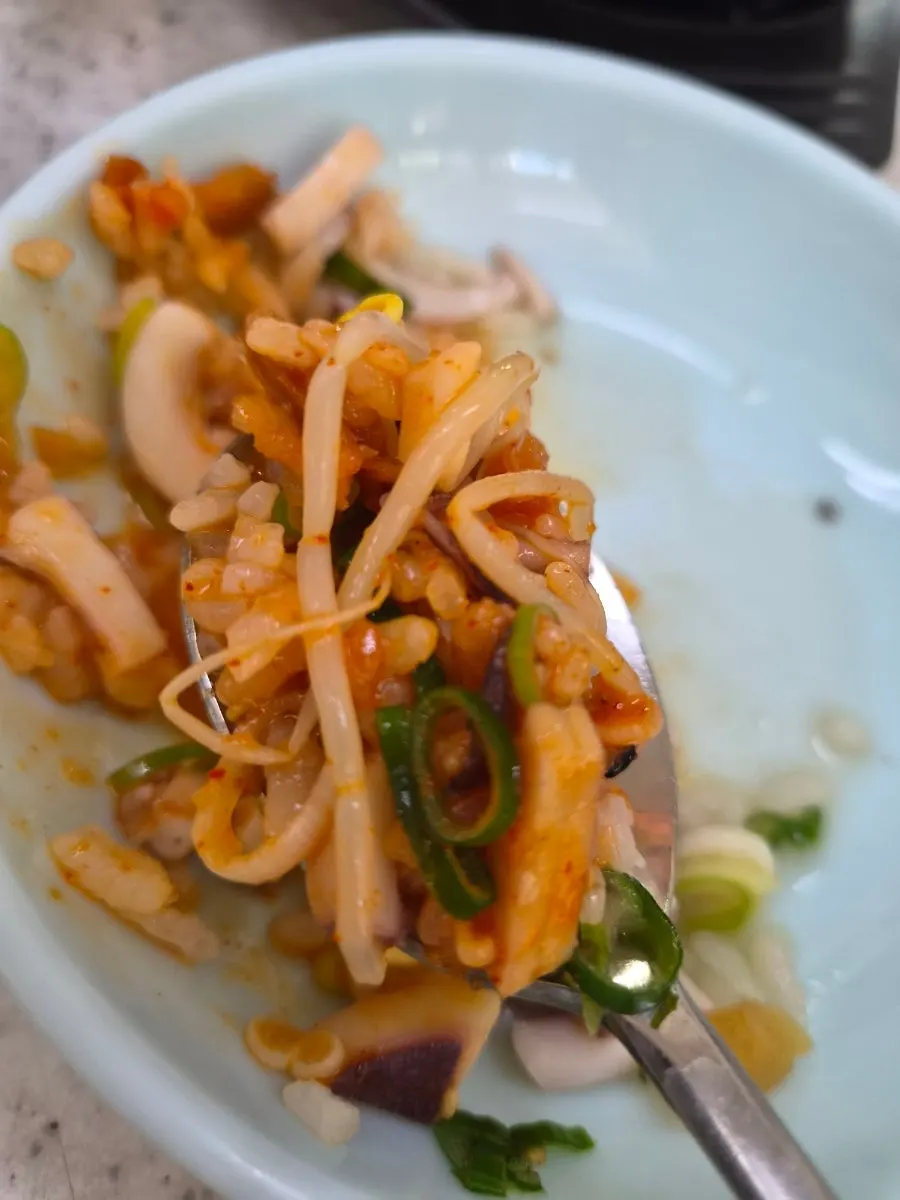 Bean sprouts and squid mixed with chogochujang sauce
