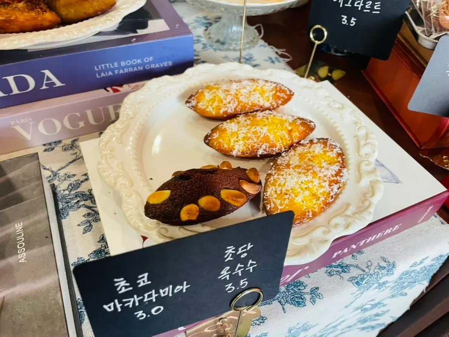Financiers on display with price signs