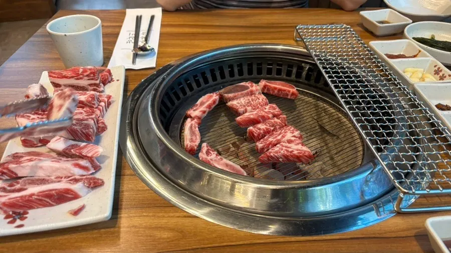 Close-up of marbled raw short ribs