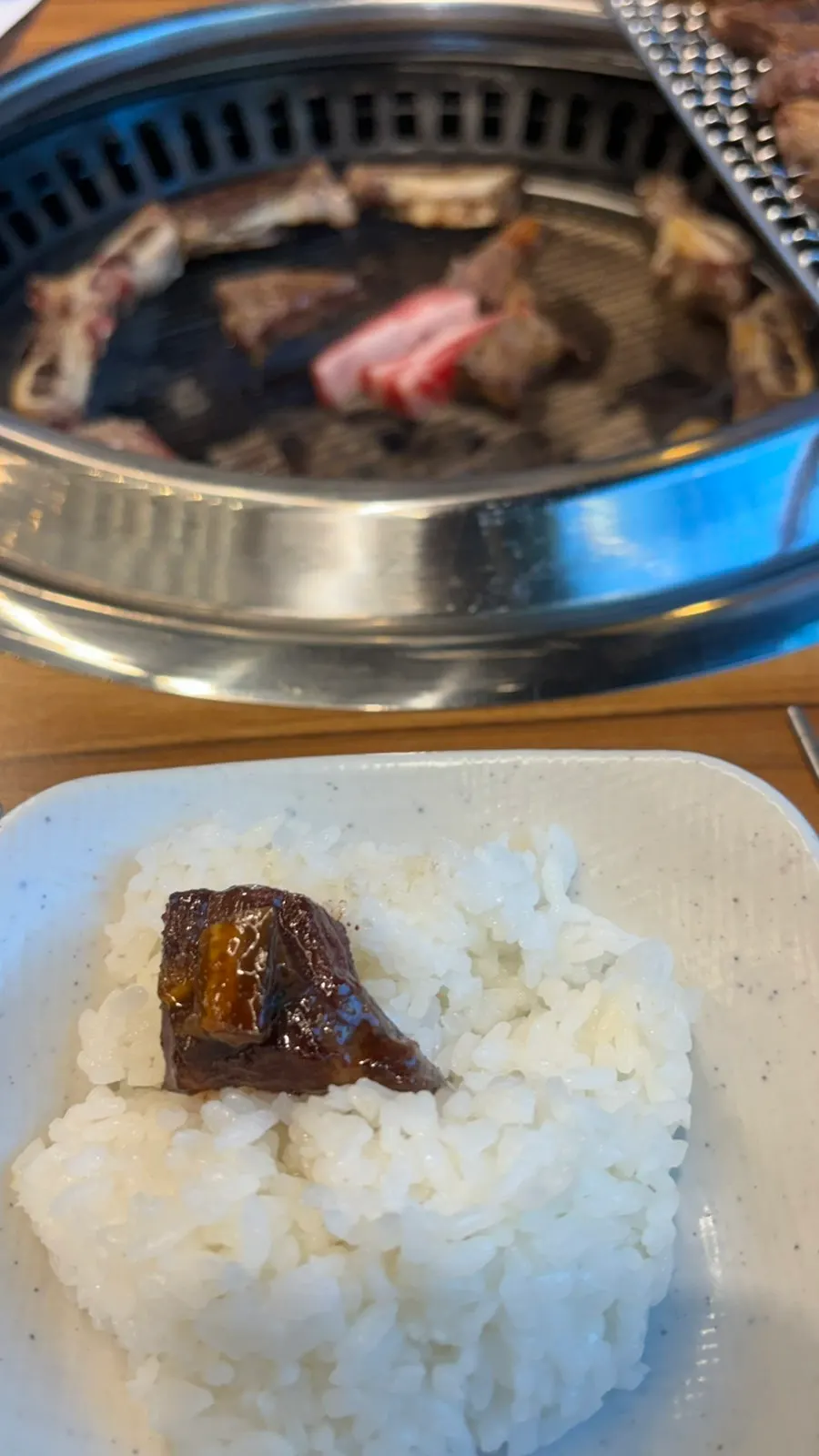 A piece of rib topped with shiitake wasabi