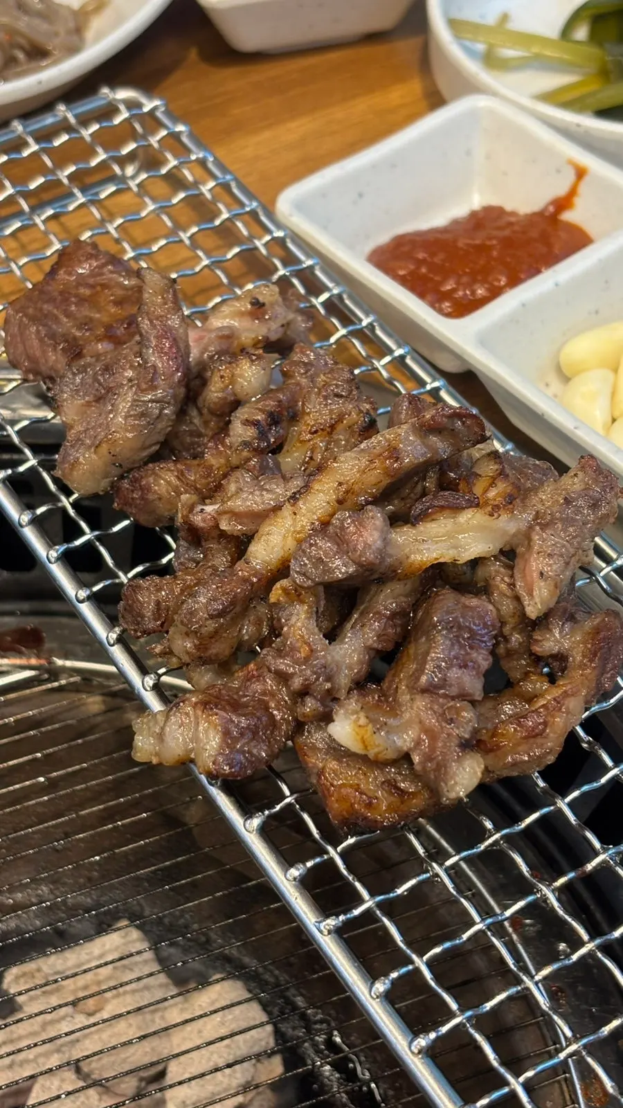 Rib meat grilled and served by staff