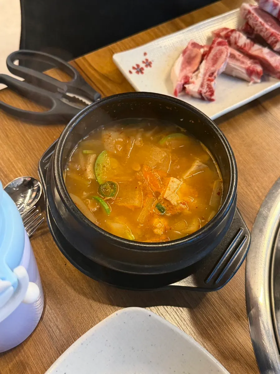 Steamed egg and doenjang jjigae served together