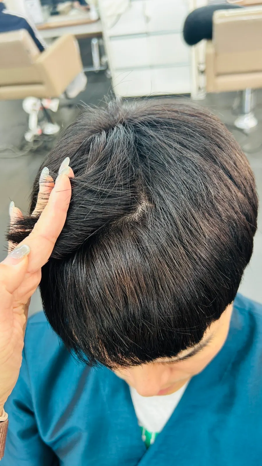 Finished men's hairstyle after cut and dye
