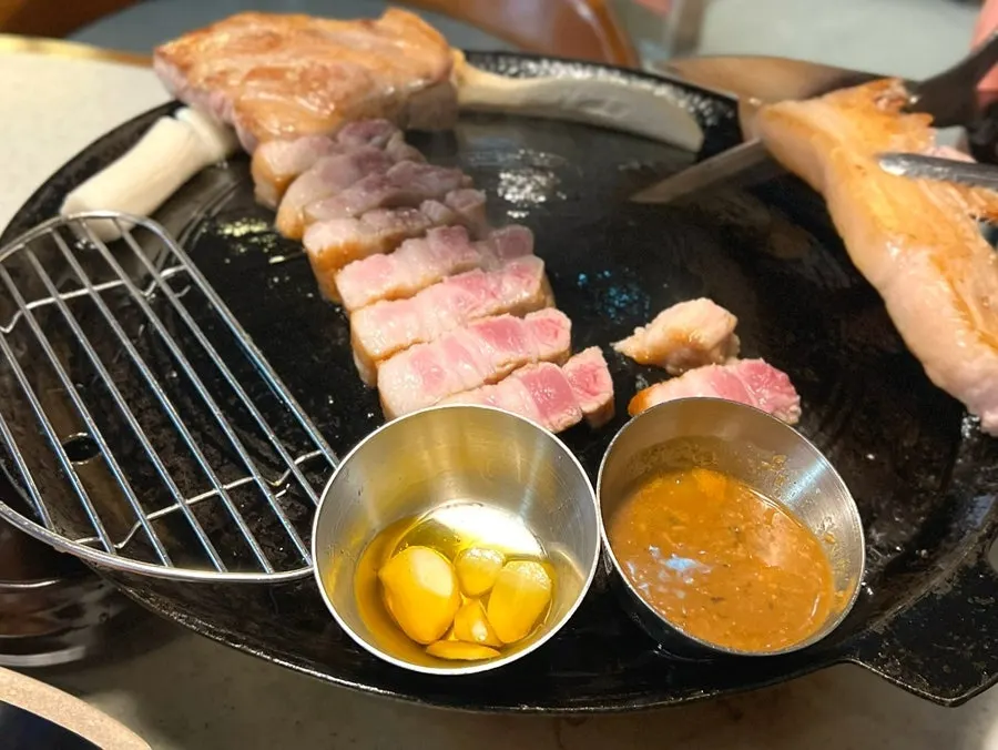 A scoop of the kimchi stew ingredients