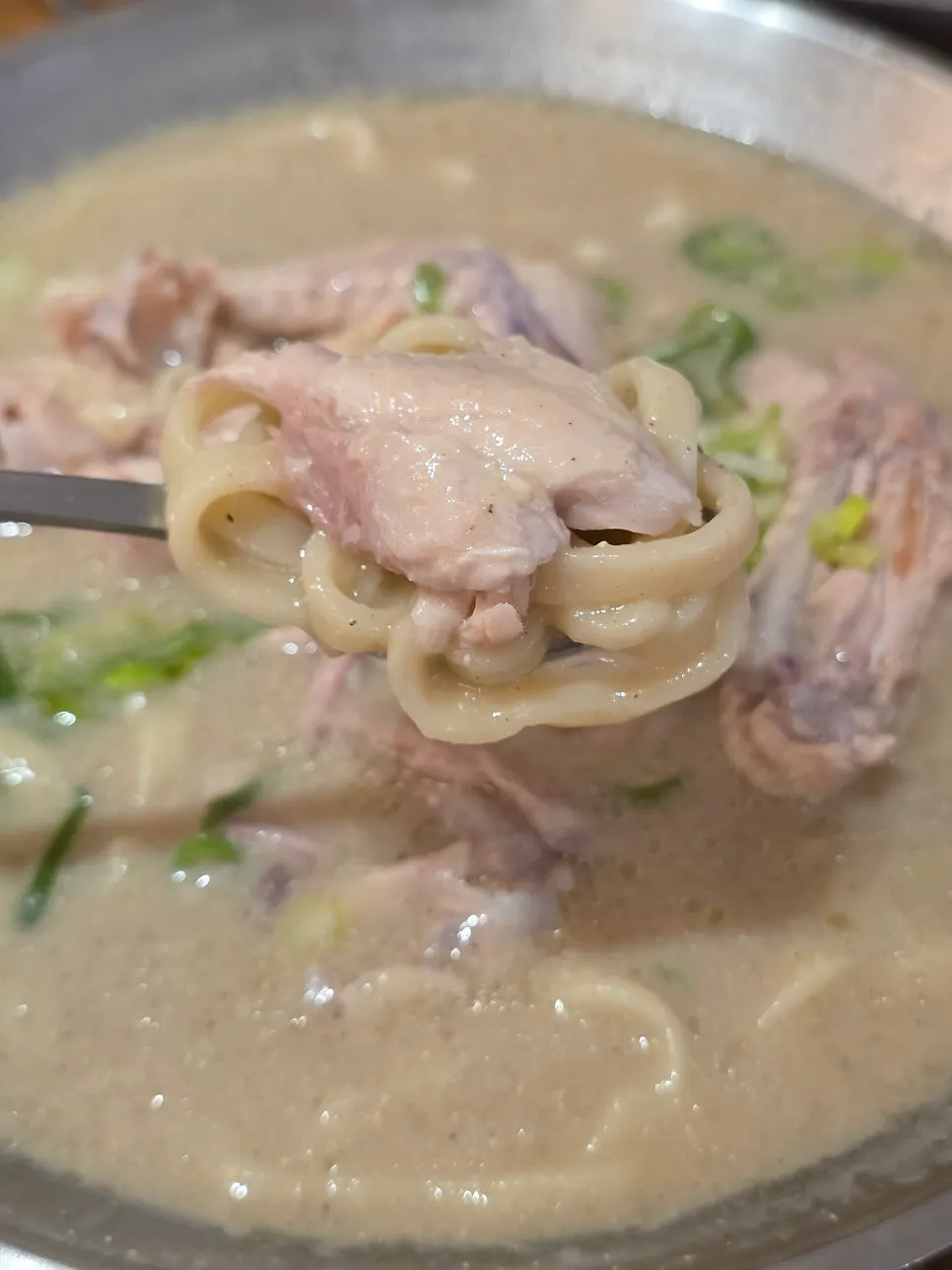 Handmade noodles topped with chicken