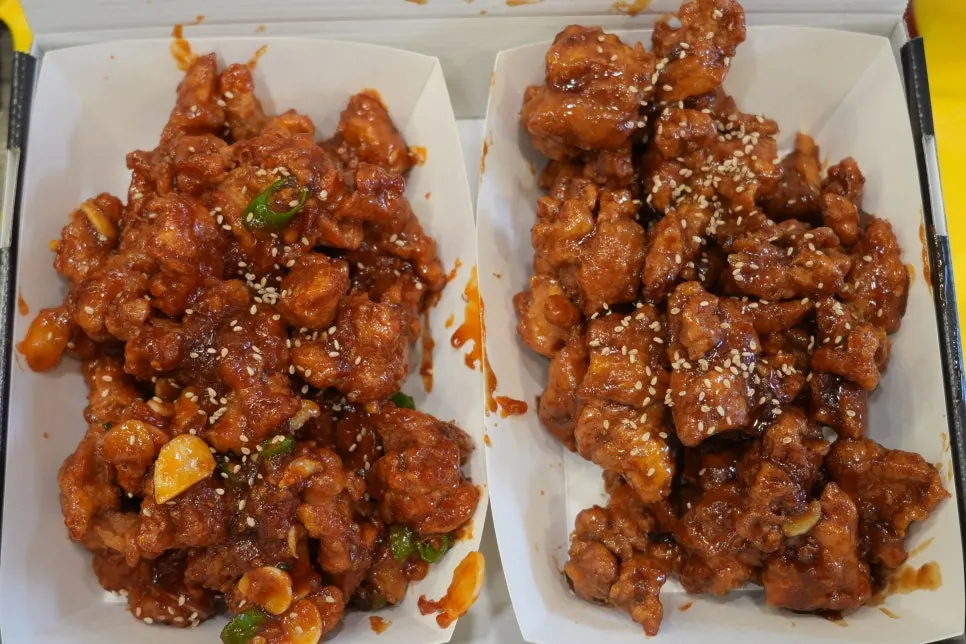 Large half-and-half dakgangjeong takeout order