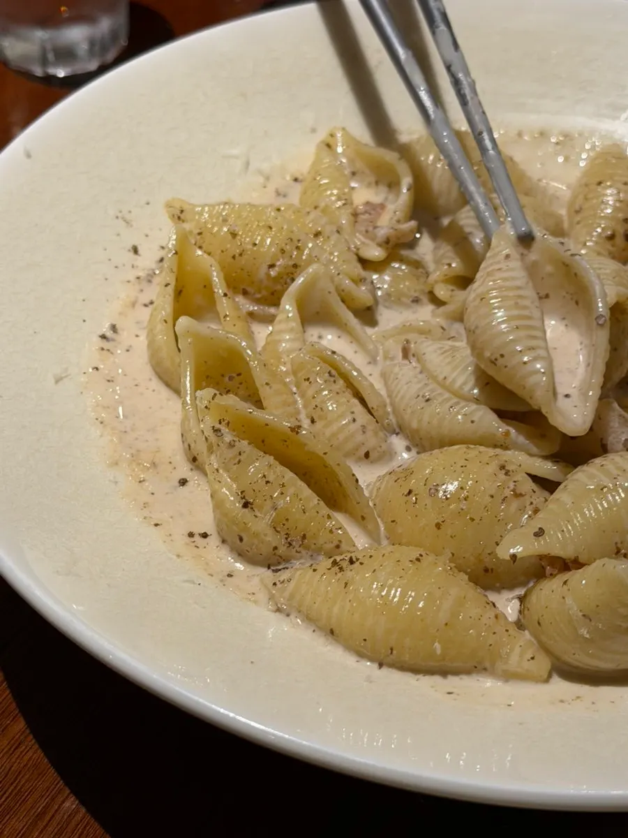 Perilla cream pasta generously coated in sauce