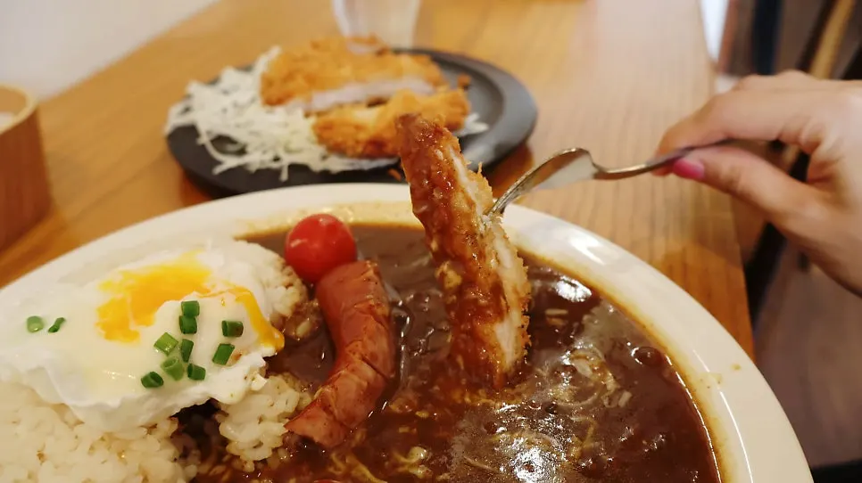 Curry topped with a crispy garnish