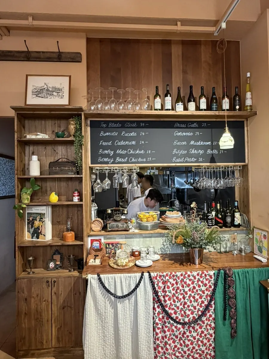 Wood-toned interior of Brassway's dining room