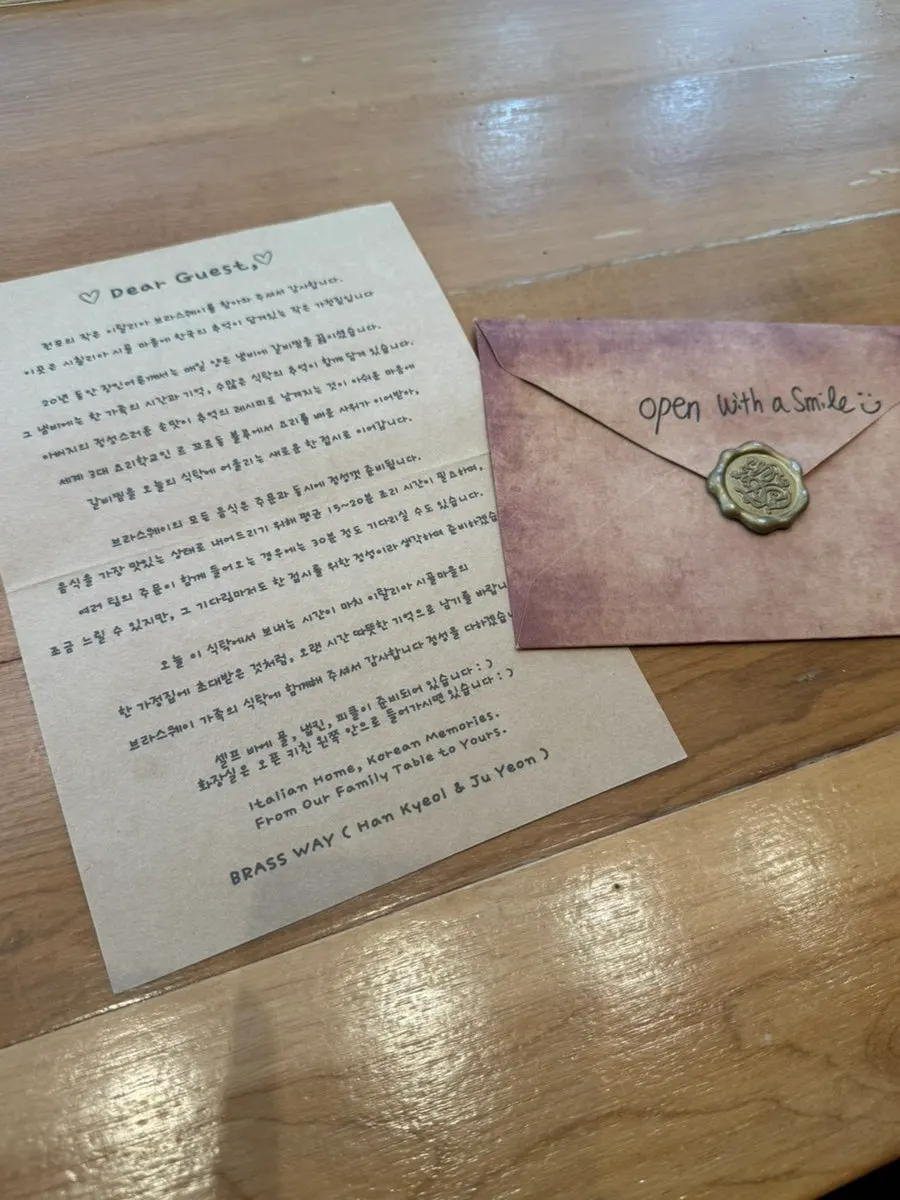 A corner of Brassway with the chef's handwritten message