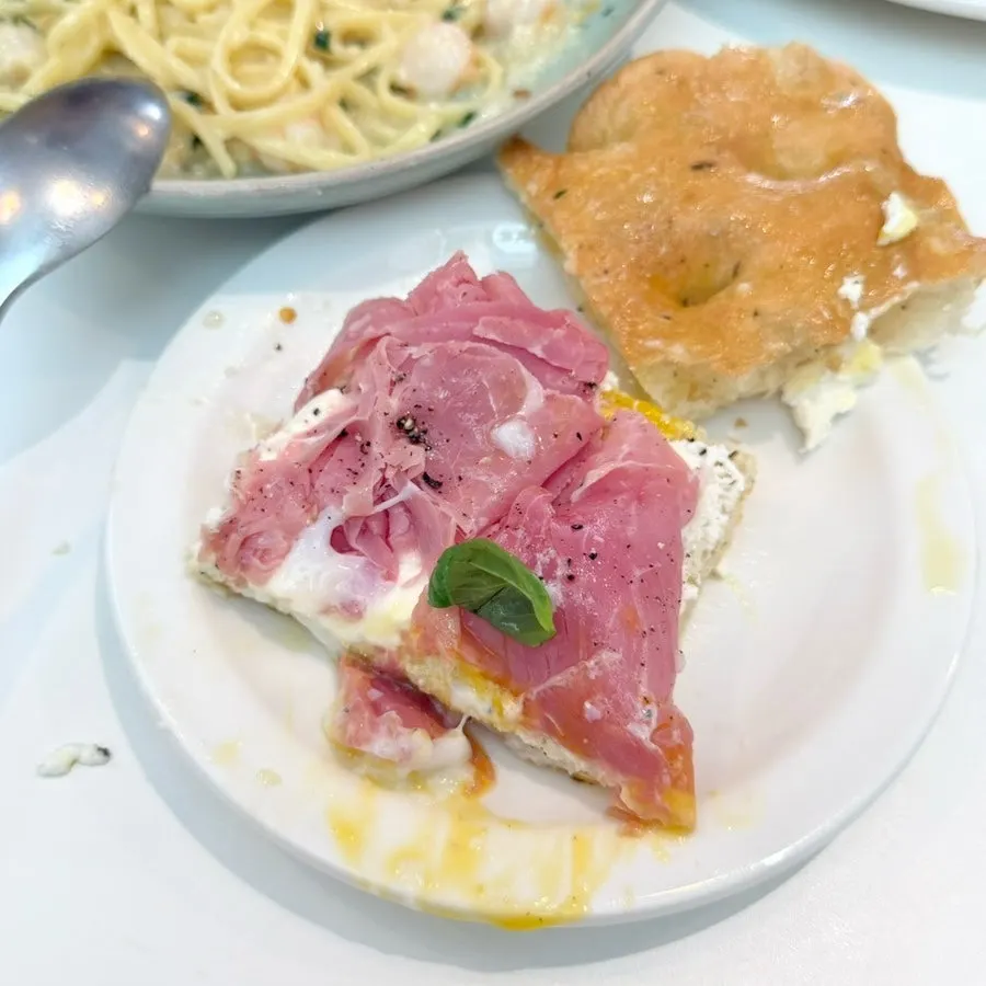 Cross-section of the sandwich with ricotta cheese and truffle oil
