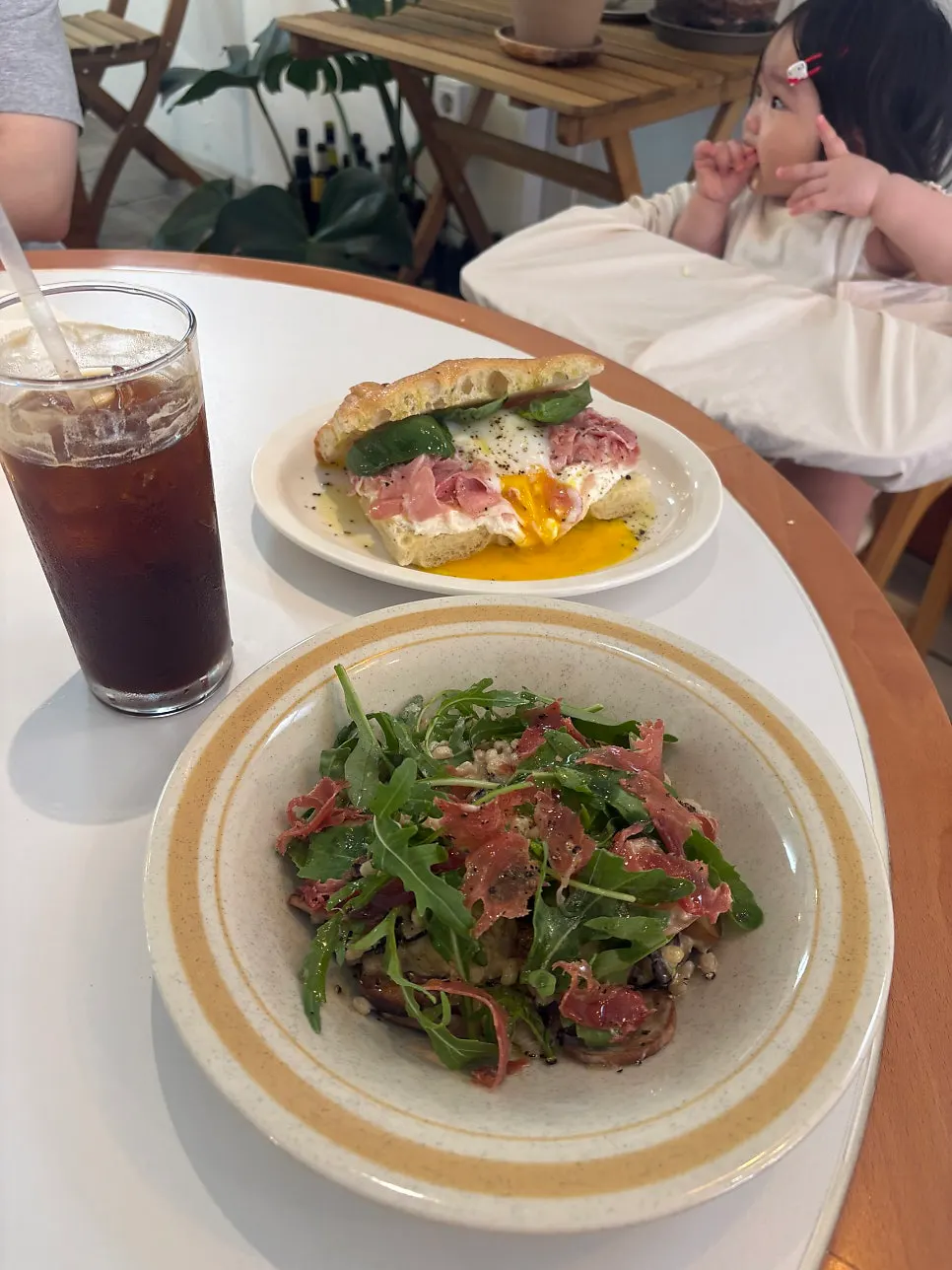 Brunch dishes laid out on the table