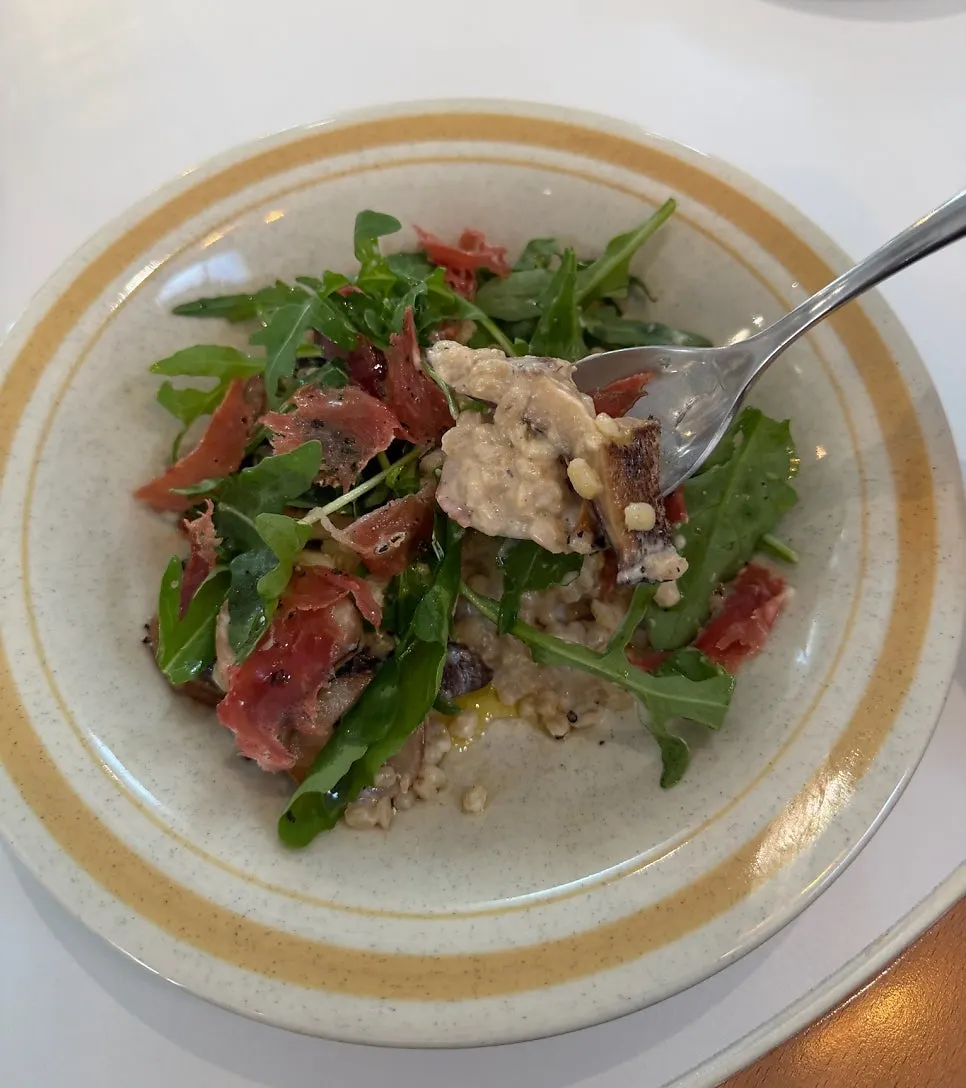 Close-up of the waxy barley mushroom risotto